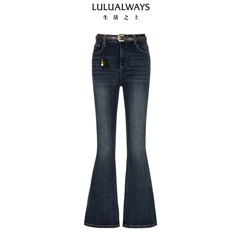 LULUALWAYS我爱露露25冬季复古风格简约百搭微喇加绒牛仔裤女