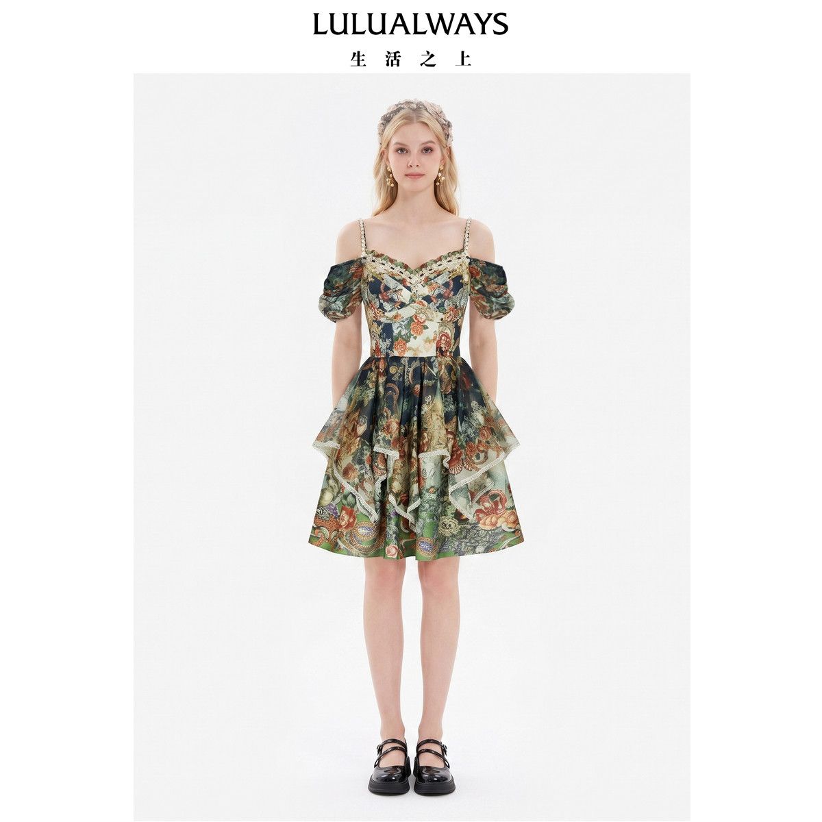 LULUALWAYS【商场同款】26夏季新款复古吊带收腰西西里系列连衣裙