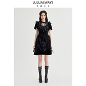LULUALWAYS 商场同款 黑丝绒贵气优雅蕾丝拼接连衣裙