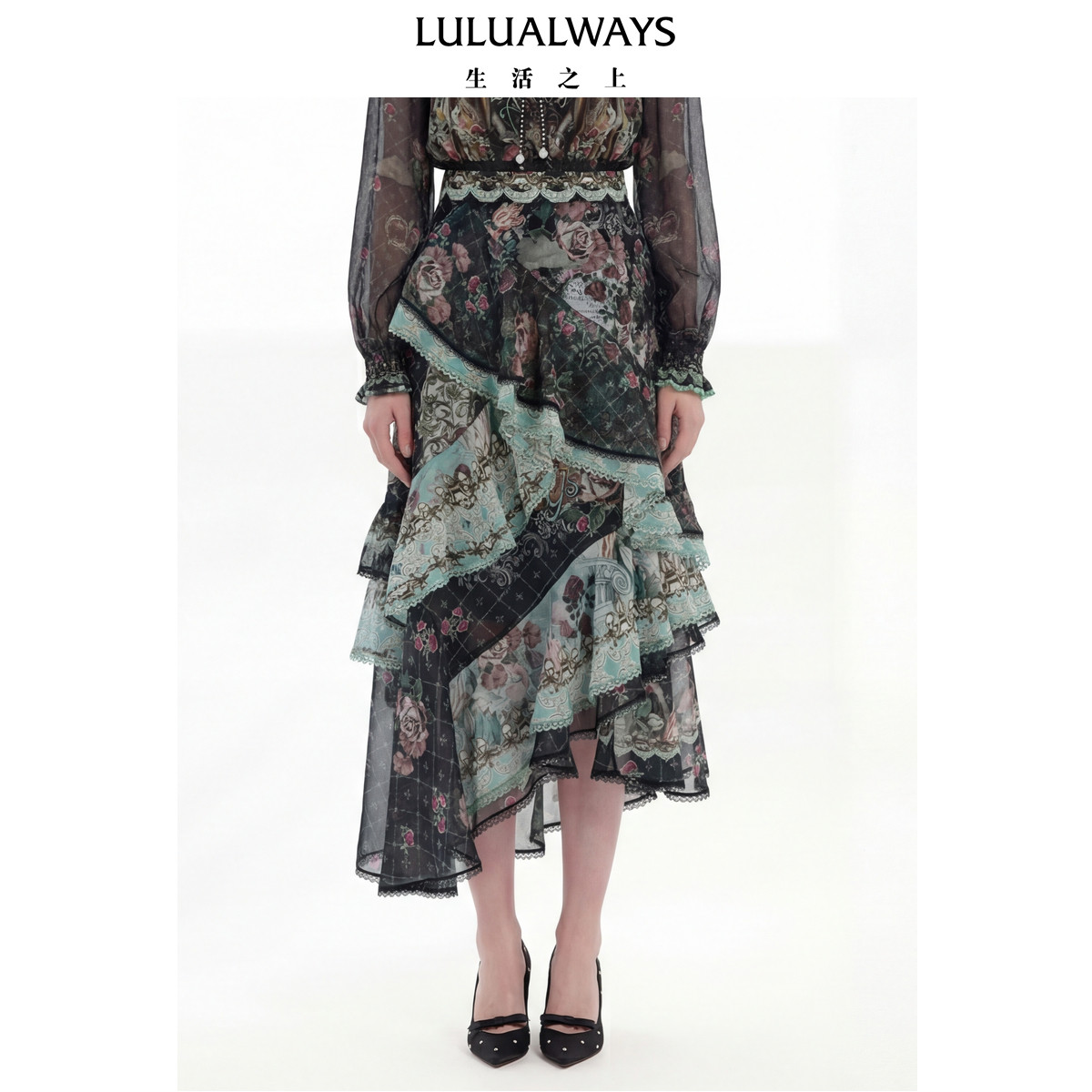 LULUALWAYS【商场同款】26春季新款暗黑复古宫廷风不规则半身裙