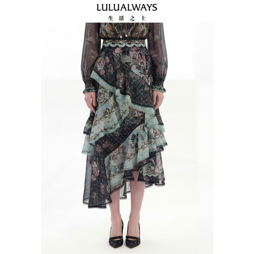 LULUALWAYS【商场同款】26春季新款暗黑复古宫廷风不规则半身裙