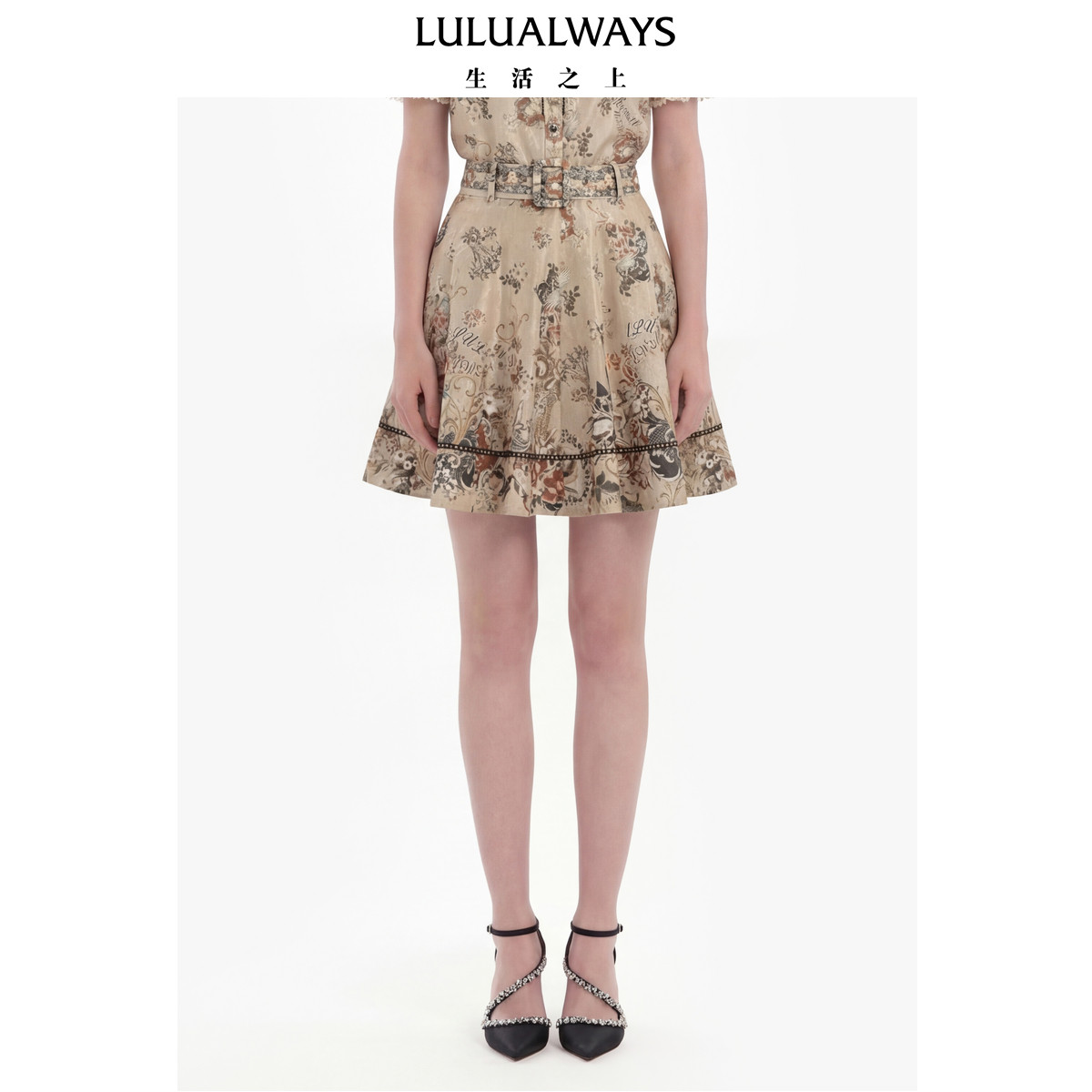 LULUALWAYS【商场同款】26夏季新款法式甜美花卉腰带短款半身裙