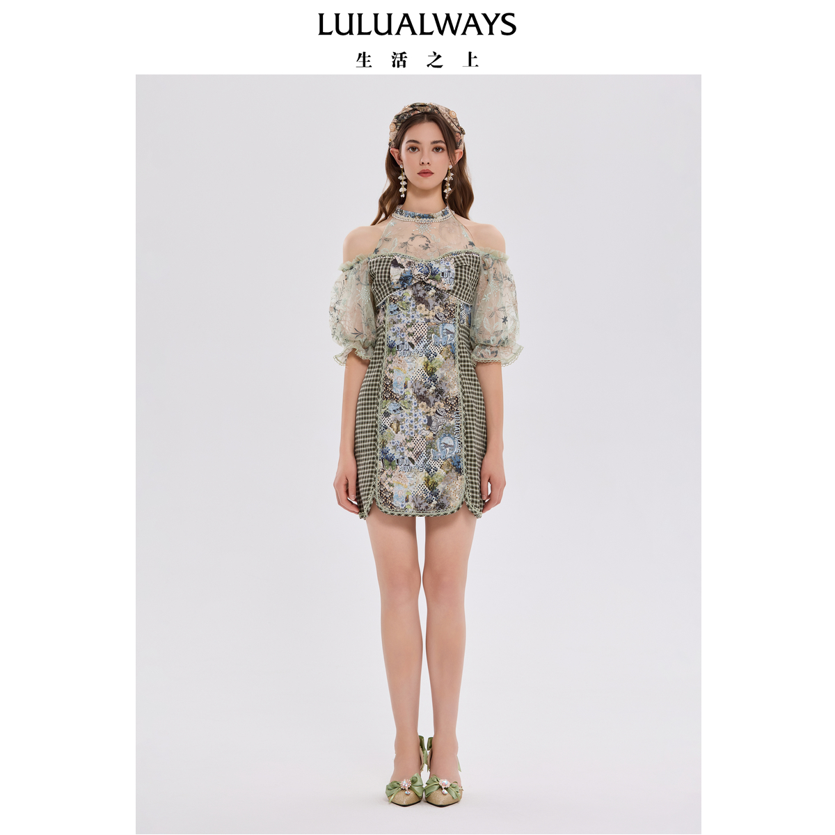 夏季露肩刺绣网纱连衣裙