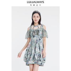 LULUALWAYS我爱露露夏季新款法式复古高腰花苞裙短款连衣裙