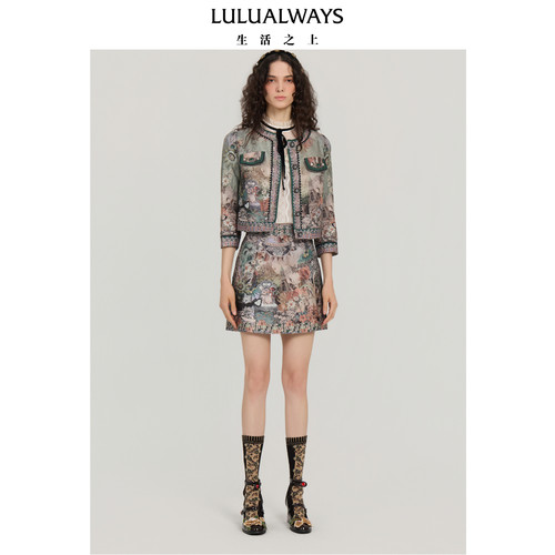 LULUALWAYS【商场同款】秋季新款复古风【爱意山河】圆领短外套