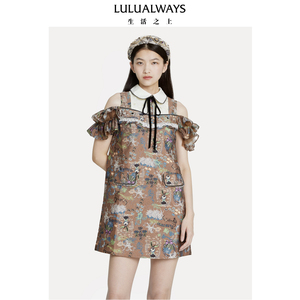 我爱露露LULUALWAYS秋季新款文艺复古花边袖绑带连衣裙
