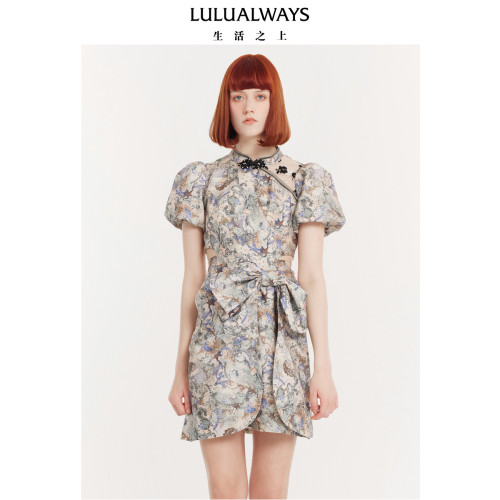 LULUALWAYS我爱露露夏季新款复古华丽重工蝴蝶结短款连衣裙