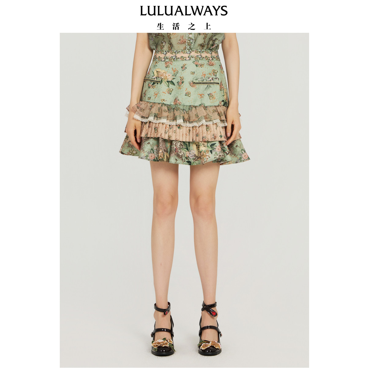 LULUALWAYS【商场同款】25秋季新款森系花语甜美浪漫荷叶边半身裙