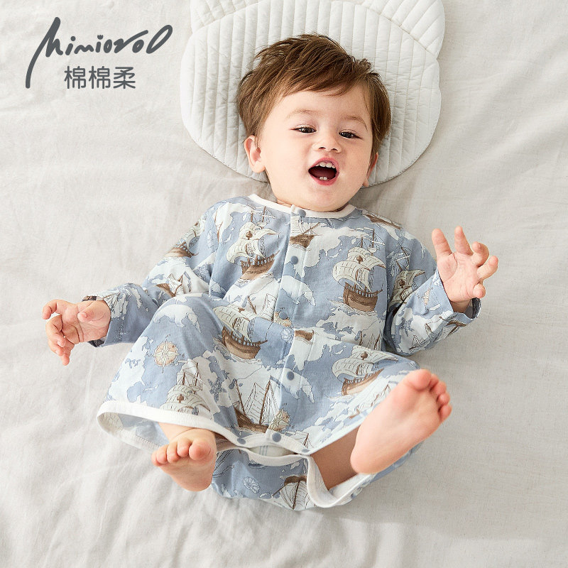 宝宝睡袍夏季薄款婴儿睡衣纯棉婴幼儿防踢睡袋春秋长款男女宽松