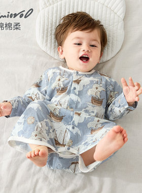 宝宝睡袍夏季薄款婴儿睡衣纯棉婴幼儿防踢睡袋春秋长款男女宽松