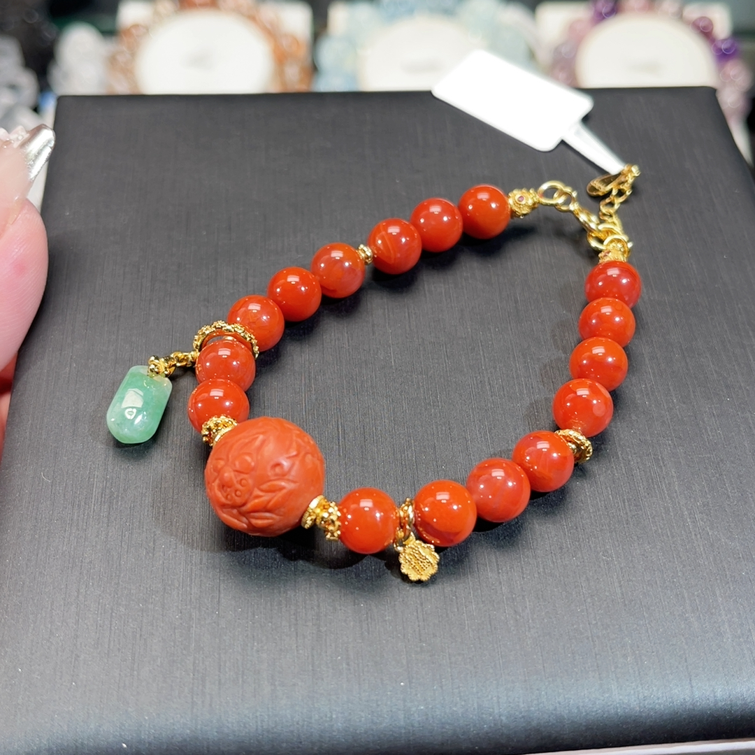 南红设计款手链雕刻莲花