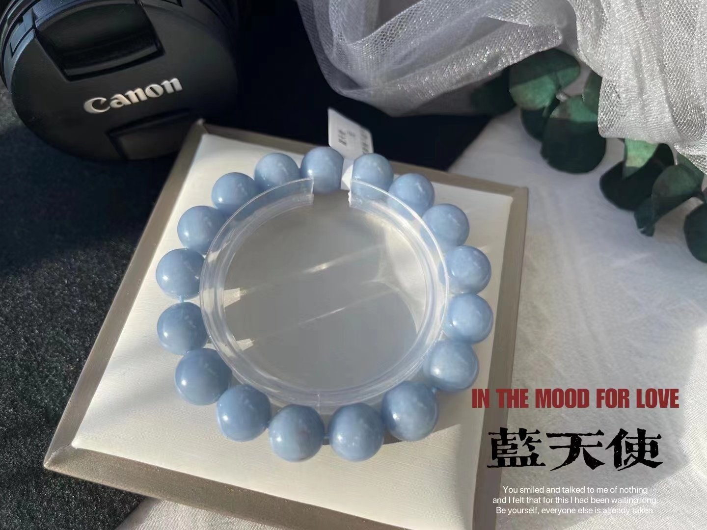 一物一图天然水晶蓝天使蓝水晶手串蓝天石守护天使石单圈手链饰品