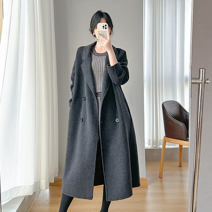 深灰色双面羊绒大衣女2025秋冬新款高级感加厚宽松小个子羊毛外套