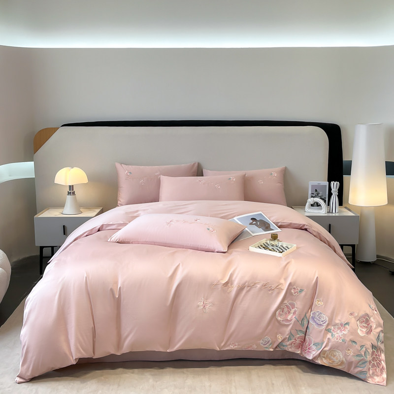2025新款轻高档新款长绒棉四套全棉清新花卉刺绣被套床单级件感奢,床上用品,婚庆床品套件,淘宝优惠券,粉丝福利购,淘宝优惠卷