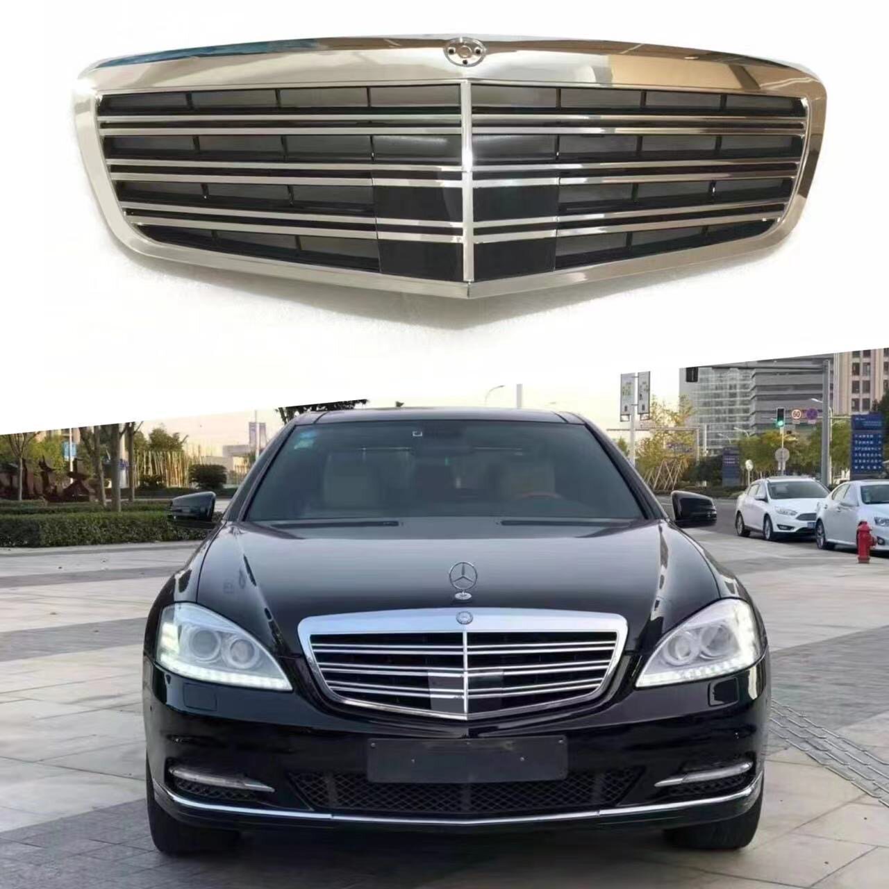 适用奔驰W221 S300 S350/500/600改装S65中网进气格栅前脸立标