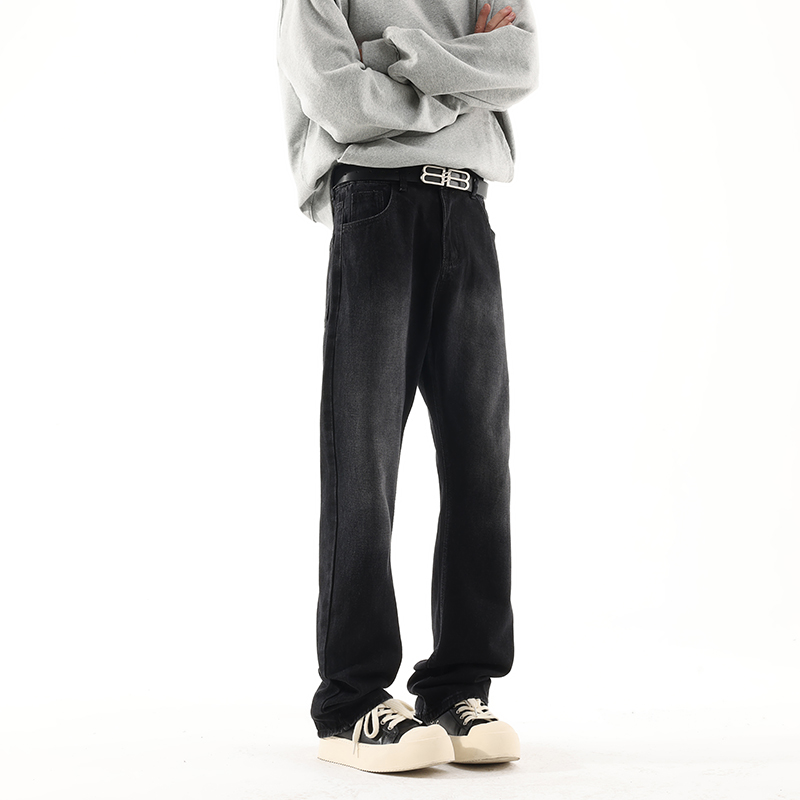 黑色男款高街牛仔裤裤子美式休闲微喇深度显瘦修身直筒复古日韩