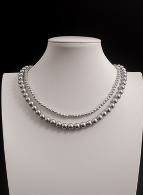 高级感灰色贝壳珍珠短项链