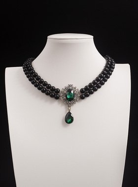 黑色复古双层仿珍珠短项链