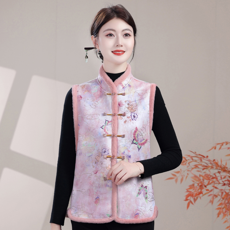 妈妈秋冬新中式马甲中老年女装马夹国风鹿皮绒背心坎肩秋冬时尚