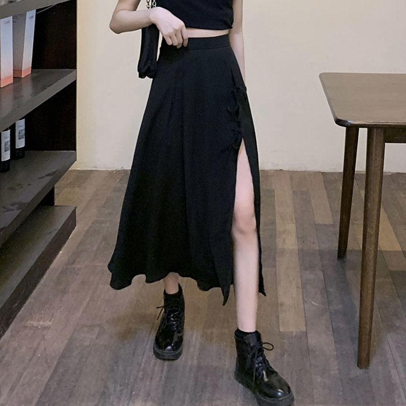 撩人侧开叉黑色半身裙女夏a字裙中长款不规则甜酷风格绑带雪纺裙在类目 女装/女士精品, 半身裙中 - 来自Buy2taobao.com提供专业的淘宝代购服务