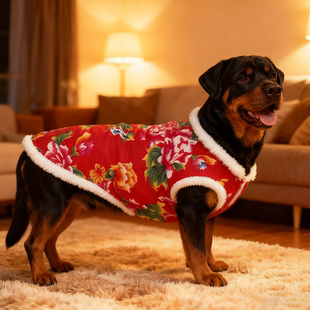 罗威纳犬衣服冬天防寒保暖加厚东北大花棉袄中大型犬过年喜庆马甲