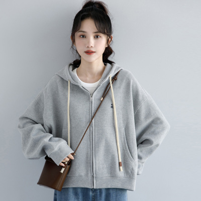 韩国灰色卫衣外套女连帽运动上衣