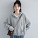 小个子宽松连帽上衣 拉链开衫 韩国2026新款 灰色卫衣外套女春秋短款