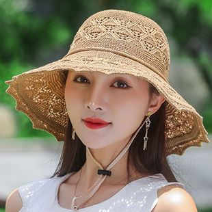 新款可折叠帽子夏女士遮阳韩版防晒帽中老年龄太阳帽大檐沙滩凉帽