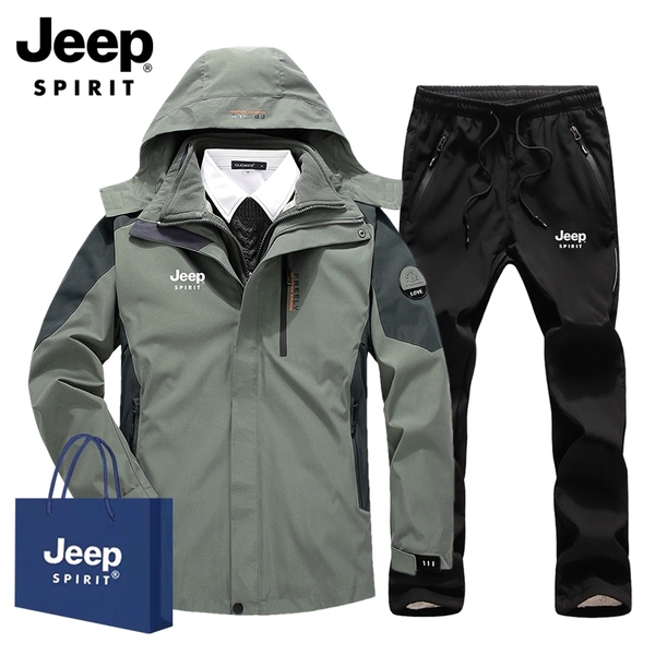 Куртка Jeep, мужской костюм, утолщенная теплая ветровка "три в одном", тибетский флисовый лыжный альпинистский костюм из двух частей Изображение 1