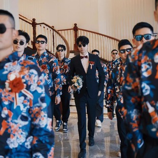 兄弟团服装接亲穿的衣服男生花衬衫港风拍照结婚礼伴郎服2025新款