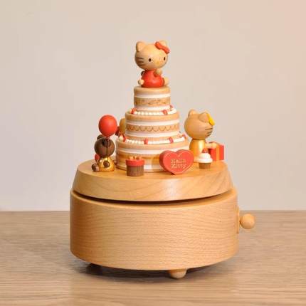 森活木趣木质音乐盒八音盒可旋转HelloKitty女孩女生儿童生日礼物