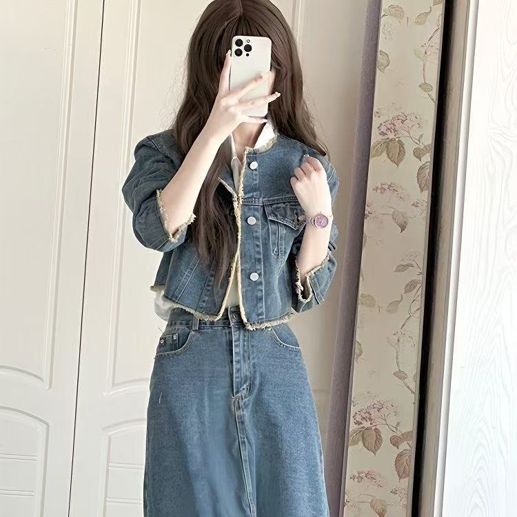 早秋两件套牛仔裙外套时尚女装潮