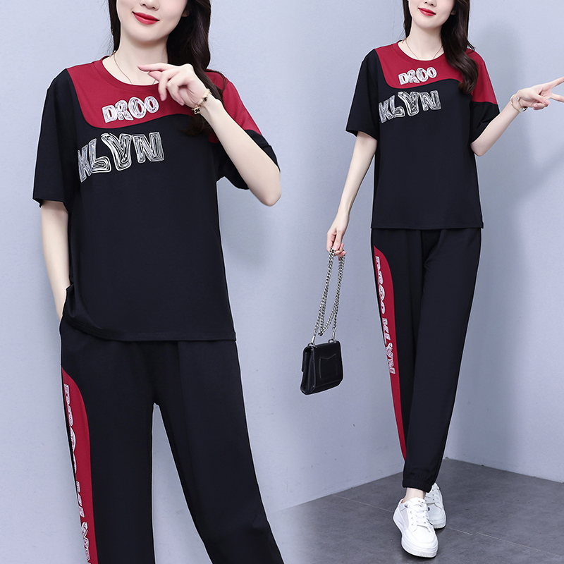 不起球不掉色一整套夏装短袖卫衣纯棉中年时尚宽松女装夏季两件套