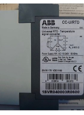 ABB继电器1SVR040003R0600 CC-U/RTD 110-240VAC全新原装请询价