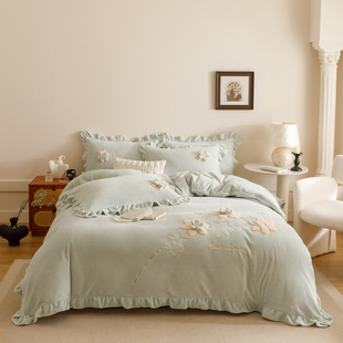 寐享牛奶绒四件套珊瑚绒加绒被套床品冬季法兰绒轻奢高级感主卧室