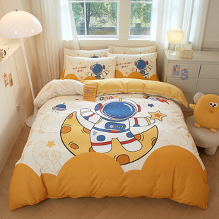 全棉磨毛四件套纯棉加厚儿童床上用品三件套床笠2026新款可爱卡通