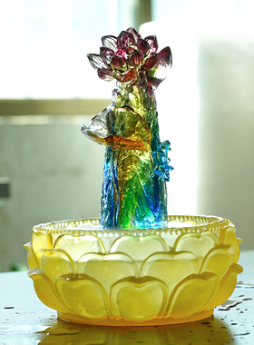 琉璃莲花生财循环流水摆件