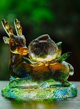 琉璃福禄寿喜小鹿桌面装饰摆件