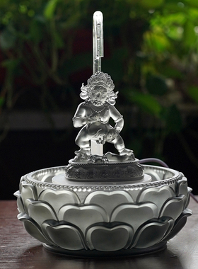 珍悦琉璃五姓水供黑财神流水摆件