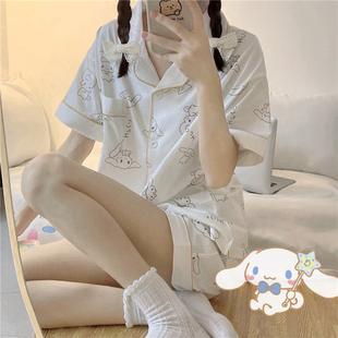 日系夏季 甜美可爱学生卡通家居服套 睡衣少女ins潮开衫 玉桂狗短袖