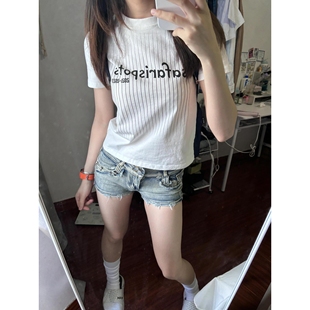 甜辣妹别致短款 美式 2025新款 复古运动灰色短袖 上衣 球衣t恤女夏季