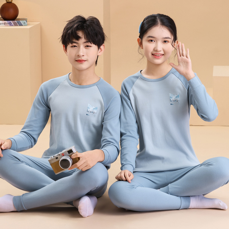 男女童纯棉秋衣秋裤内衣套装青少年中大童衬衣裤睡衣全棉打底毛衫