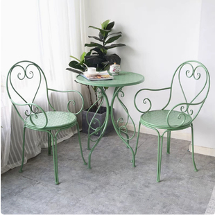 田园绿色法式花园桌椅庭院阳台露台折叠铁艺椅子休闲户外圆桌