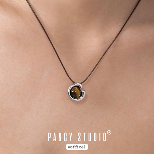 PANCY松弛感美拉德虎眼石项链极简小众设计高级感进口蜡绳锁骨链