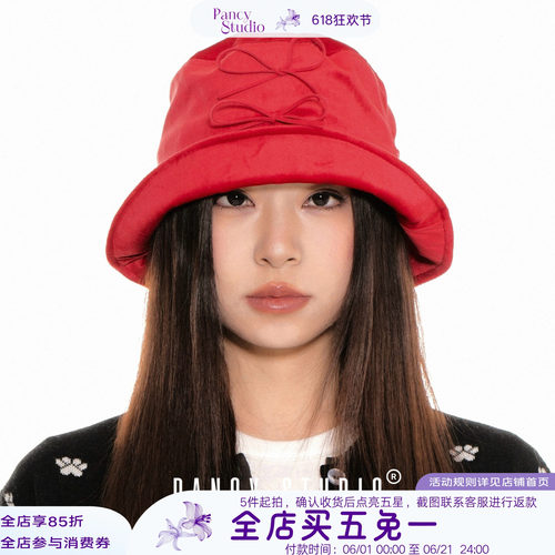 可爱蝴蝶结天鹅绒渔夫帽
