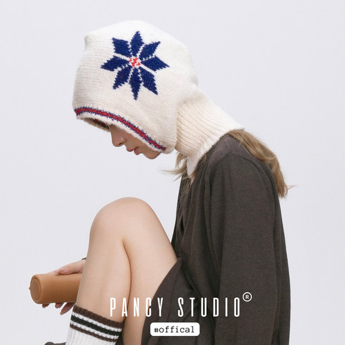 PANCY韩系雪花巴拉克拉法帽套头毛线帽秋冬复古百搭保暖防寒帽子