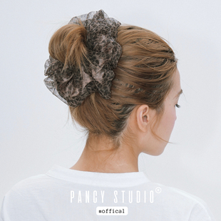 PANCY双层网纱～棕色豹纹大号发圈层次感发绳秋冬复古大肠圈头绳