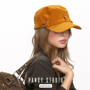 PANCY复古灯芯绒平顶鸭舌帽秋冬小众高级感报童帽文艺显脸小帽子