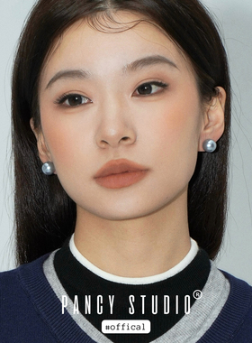 PANCY显白冷调！高级感蓝灰色珍珠耳钉银针基础精致简约百搭耳饰