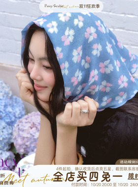 春日樱花三角巾甜美少女出游遮阳